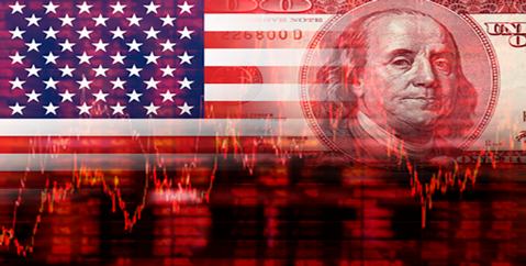 American Flag with Dollar on stockmarket background