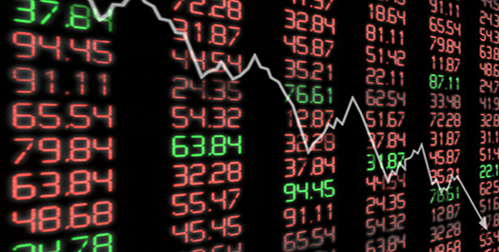 Stock Market ticker with arrow going down