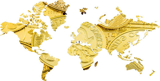 Map of the world in gold