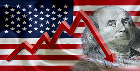 American Flag with money and graph going down