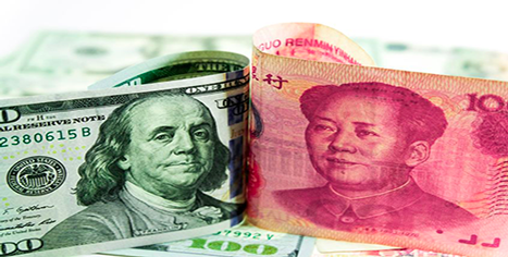 US dollar bill and China yuan banknote